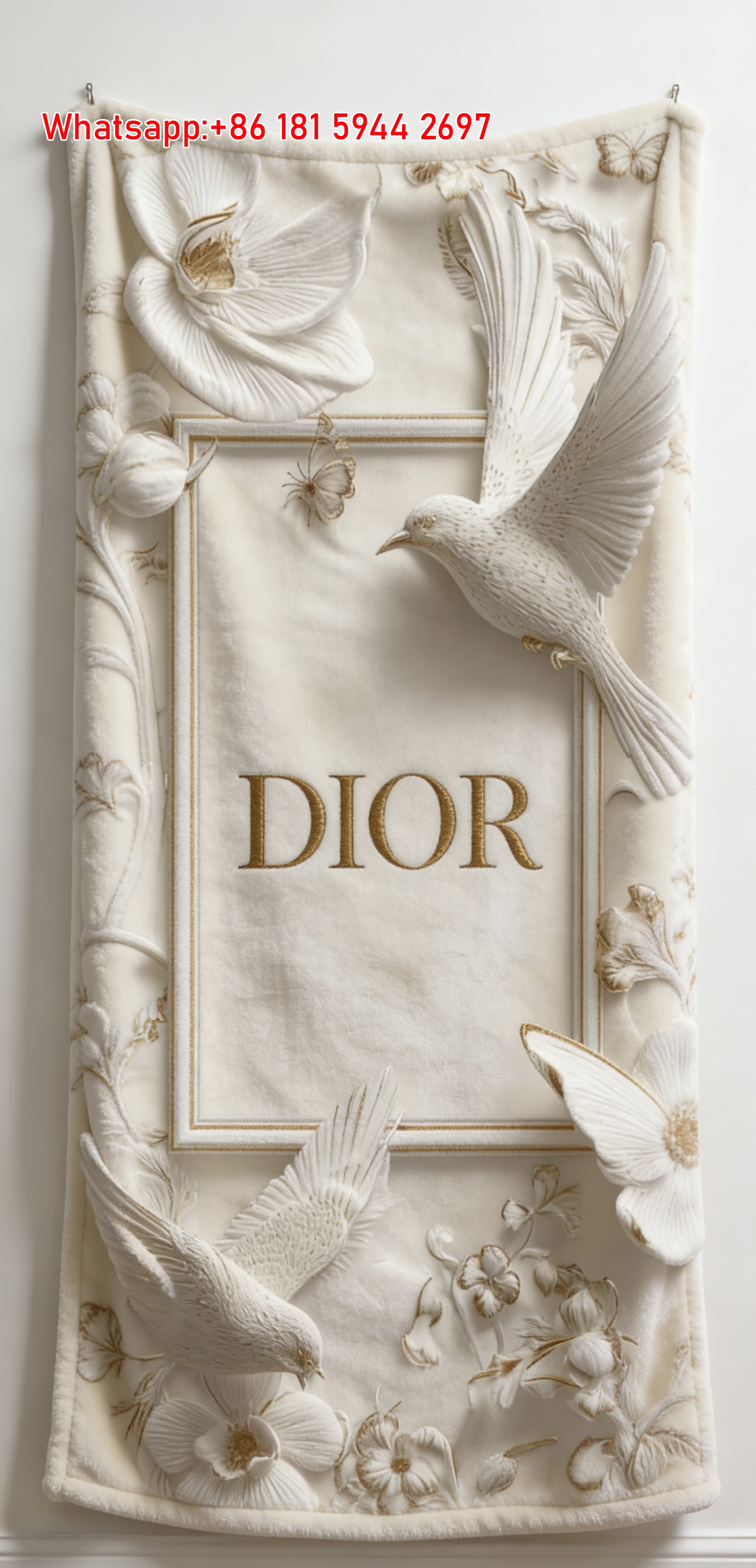 Christian Dior 3D Bird Floral Frame Flannel Sofa Throw Blanket D179